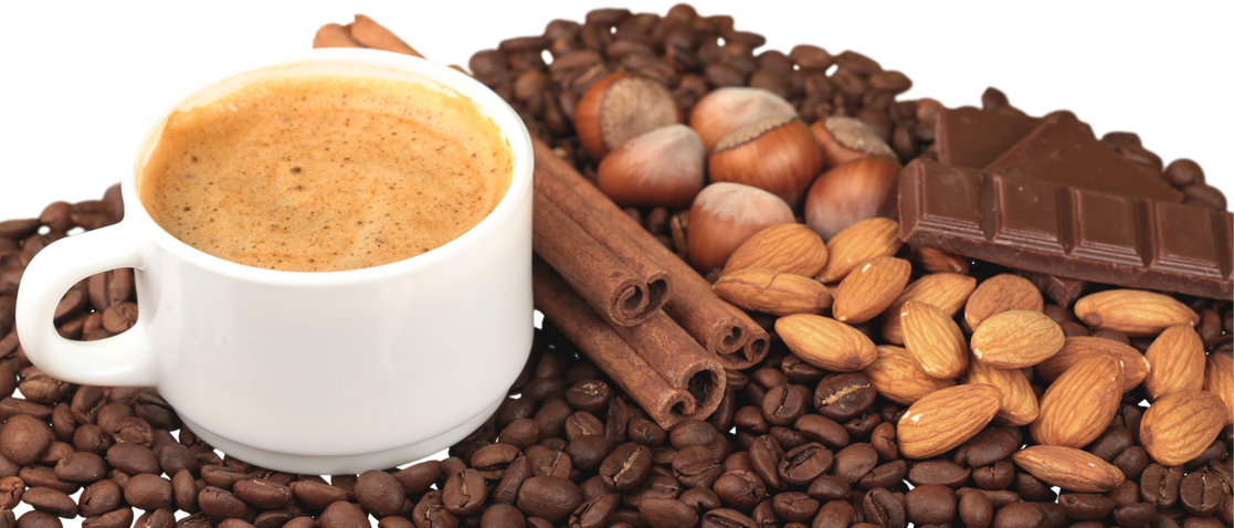 Coffee, Coffee Beans, Cinnamon, Chocolate, Hazelnuts and Almonds